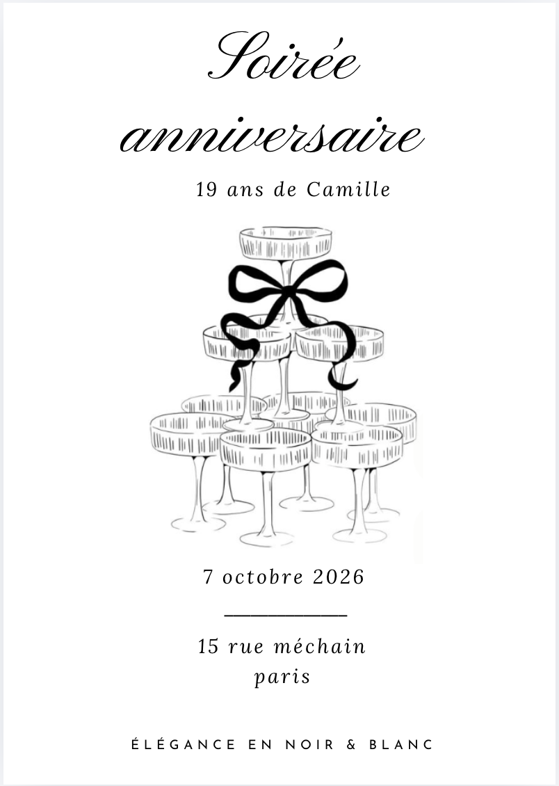 Invitation — Soirée anniversaire, 19 ans de Camille